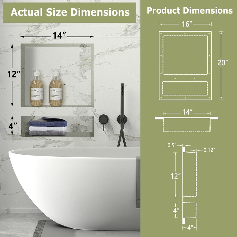 Suteck Shower Niche Double Shelf, 16-Inch Width x 20-Inch Height