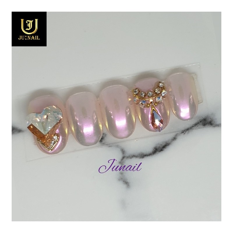 Pink pearl powder handmade nail tips - Long round /