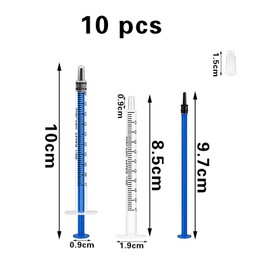 Pack of 10 1 ml syringes disposable oil dosing syringe (without needles) with caps, plastic syringe, individually packed disposable syringes (not medical use)