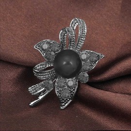 12pcs Lot Crystal Rhinestone Wedding Brooches Pins Bouquet Flowers (gray black)