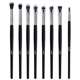 MSQ Eye Makeup Brushes 8pcs Eyeshadow Makeup Brushes Set with Soft Synthetic Hairs & Real Longer Wood Handle for Eyeshadow, Eyeliner, Blending, Lip(Black)