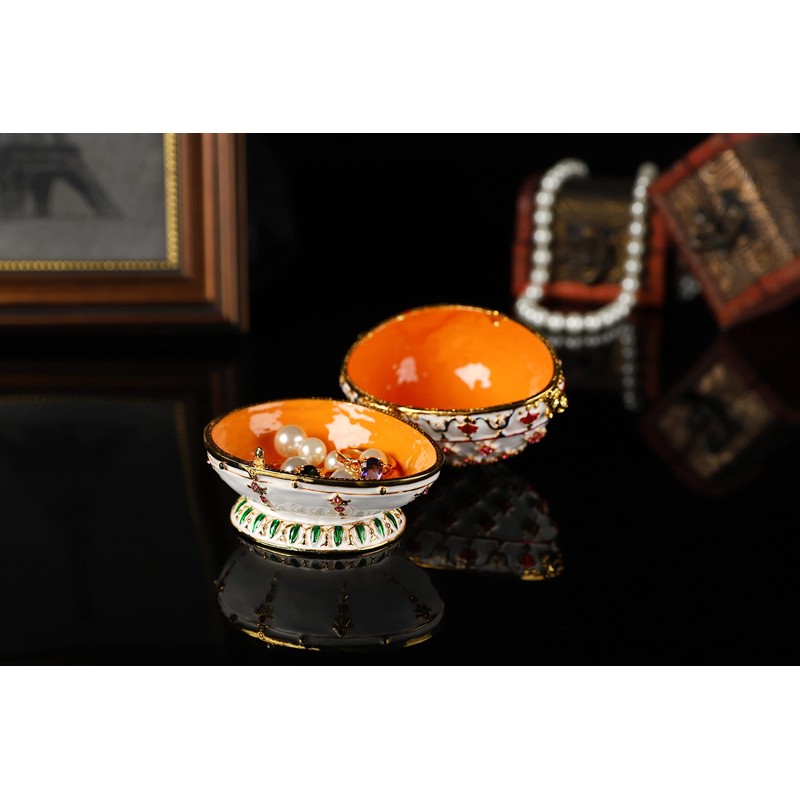 QIFU Hand Painted White Easter Egg Figurine Trinket Box Hinged,