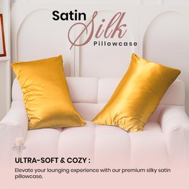 Moonlight Bedding Ochre Satin Pillowcases 2 Pack – Soft & Smooth Feels Like Silk Pillowcases for Hair and Skin Care