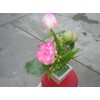 Plastic Artificial Lotus Flower with White Square Procelain Pot
