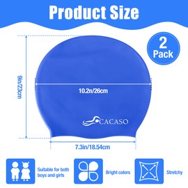 CACASO 2 Pack Kids Extra Large Swim Cap for Long Hair,Waterproof Silicone Swimming Caps for Kids Girls Boys Toddler Youth,Large Swim Hat for Braids,Dreadlocks, Afros, Extensions,Thick Curly Hair
