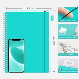 RETTACY Notebook B5 Lined, Lightweight Ring Binder, Diary 70 Sheets / 140 Pages for Writing, Notepad 100 GSM, College Ruled PVC Journal 19.3 x 25.4 cm - Turquoise