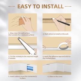 Delamu Delamu 142in Cord Hider Cable Cover, Cord Covers for Wires on Wall, One-Cord Cable Hider, Wire Hider Wire Covers for Cords, Paintable Cable Raceway Cable Management, 9xL15.7 W0.59 H0.4in, CC03 White