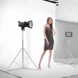 9.2 ft/2.8m Stainless Steel Photography Light Stand 2Pcs, 33.07-44.09lbs Load-Bearing Heavy Duty Tripod Stand 3.77-9.19ft Height Adjustable Photography Tripod Stand, for Strobe, LED Video Light