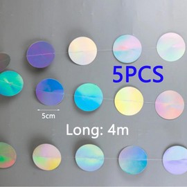 Pack of 5 4 m Round Garland, Paper Garland, Glitter Round Circle Banner, Round Paper Garland, Colourful, Hanging Party Decorations for Birthday, Baby Shower, Christmas, Wedding, Decoration Carnival
