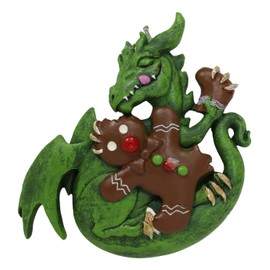Ebros Gift Ruth Thompson Fantasy Colorful Christmas Festive Season Dragon Wyrmling Tree Hanging Ornament Figurine Decorative Magical Dragons (Hungry Green Dragon with Gingerbread Man Cookie)