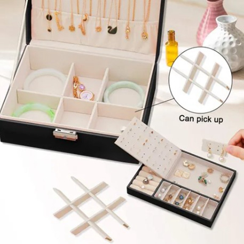 Jewelry Box Large Capacity Double Layer Black Jewelry Storage Case