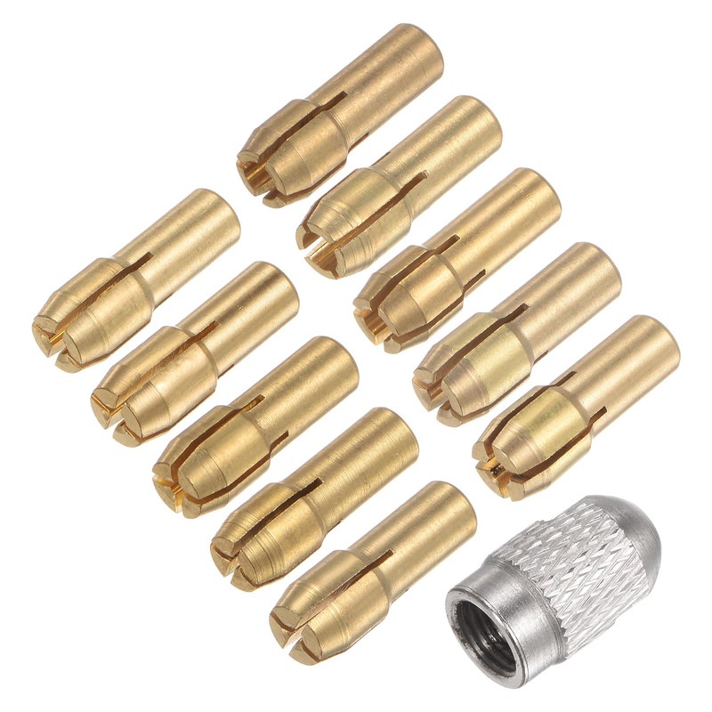 sourcing map 11pcs Brass Collet 0.5-3.2mm M8 Brass Drill Chucks