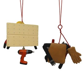 Kurt Adler J8557 4 Inch Holiday Decorative Resin Stone Handyman Tool Hanging Accessory Christmas Tree Ornament Set with String Hanger (2 Pack)
