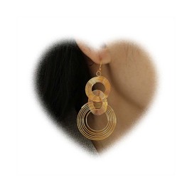 W WEILIRIAN Vintage Circle Drop Earrings Big Circle Hoop Earrings Triple Circle Earrings Geometric Circle Earrings Statement Hoop Drop Earrings Gold Oval Stud Earrings Jewelry for Women (Gold)