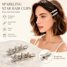 2Pcs Rhinestone Star Hair Clips Silver Accessories Y2K Barrettes