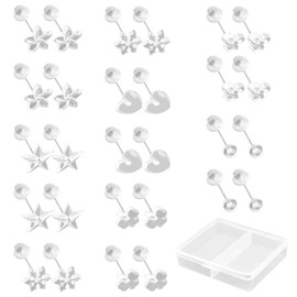 14 Pairs Clear Earrings for School, Invisible Earrings Plastic Earrings with Box Hypoallergenic Earrings Clear Stud Earrings for Girls