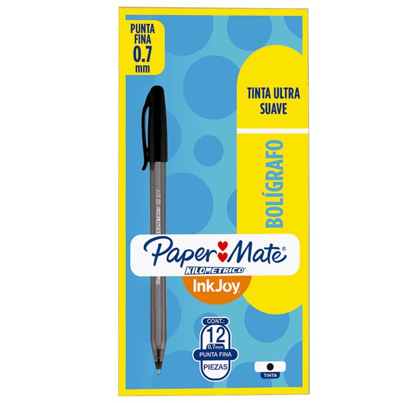 Paper Mate Kilometrico Bolígrafo Punto Fino, Negro, caja de 12