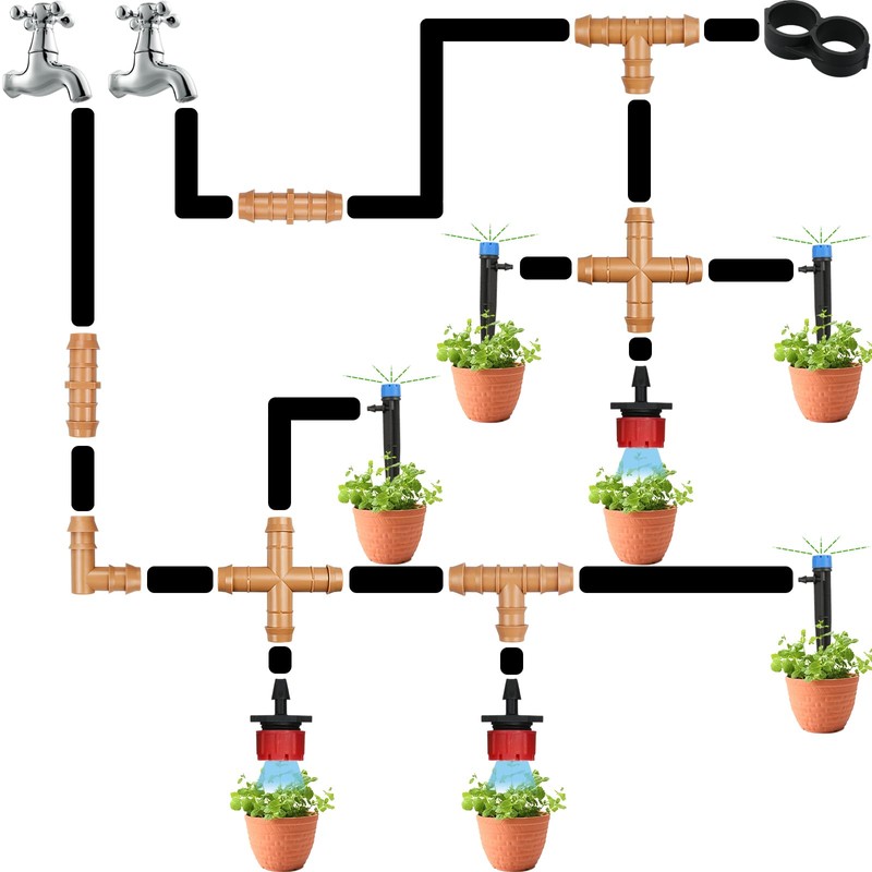 iMopo 12 Pack Drip Irrigation Fittings Cross Connectors, 1/2 Inch