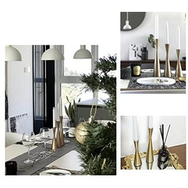 Set of 3 Brass Gold Metal Taper Candle Holders Candlestick Holders, Vintage & Modern Decorative Centerpiece Candlestick Holders for Table Mantel Wedding Housewarming Gift (Brass Golden, S+M+L/SET)