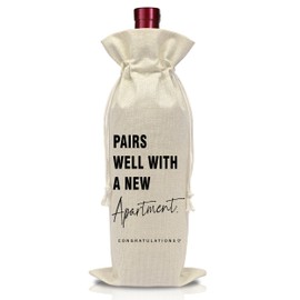 New Apartment Gifts - New Home Gift Wine Bottle Bag - Burlap Reusable Wine Bags with Drawstring - Best Housewarming Party Decorations - Meaningful Present Ideas-A34