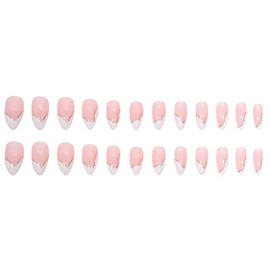 RikView Punta Francesa Presione En Uñas Uñas Falsas Medianas Uñas Acrílicas Blancas Clavos de Almendra Nude Palo En Uñas 24 Pcs/Set