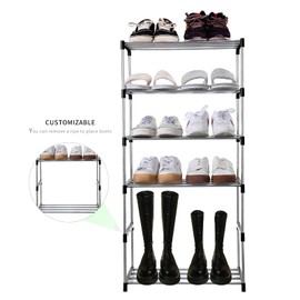 Jucaifu Jucaifu Stackable Small Shoe Rack, Entryway, Hallway and Closet Space Saving Storage and Organization (4-Tier, Black)
