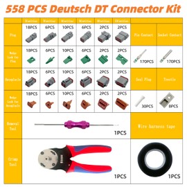 558 PCS DT Deutsch Connector Kit,2 3 4 6 8 12 Pin DT Connectors,16# Solid Contacts,Deutsch Crimping Tool,Removal Tool,Waterproof Automotive Electrical Connectors