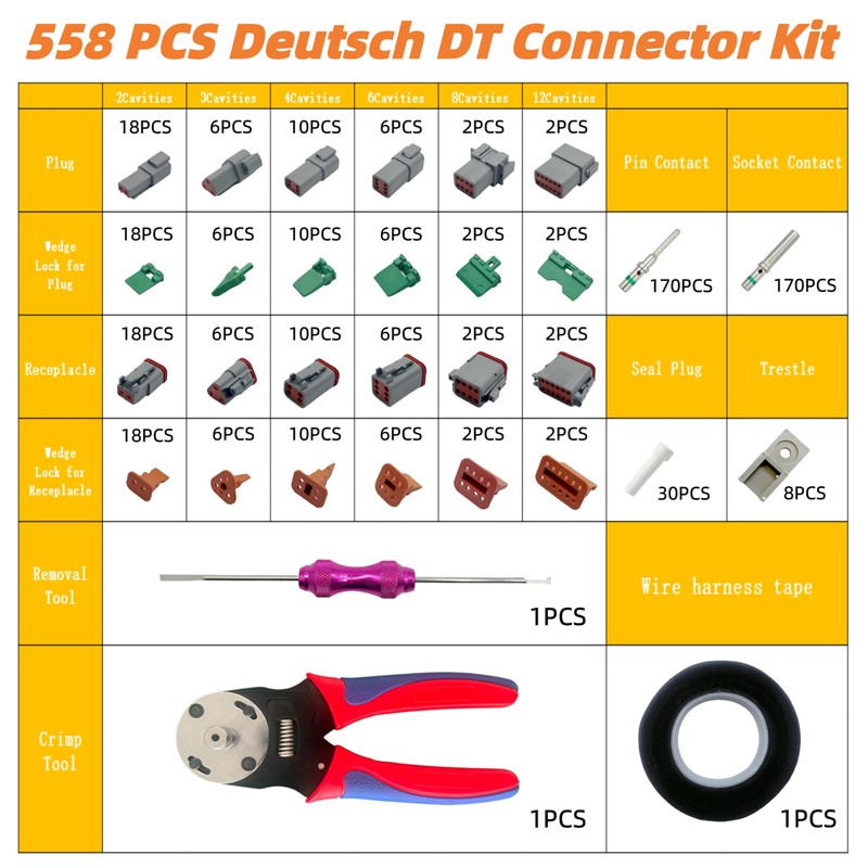 558 PCS DT Deutsch Connector Kit,2 3 4 6 8
