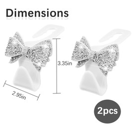 Zpana Bling Car Headreat Hook, 2PCS Crystal Rhinestone Cute Bow Vehicle Seat Back Hanger Storage for Purses Bags Grocery, Diamond Auto Rear Seat Organizer, Universal for SUV Truck Sedan (White)