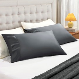 STNOMY Premium 100% Eucalyptus Tencel Lyocell Cooling Pillowcase Set of 2, Moisture Wicking,Temperature Regulating, Soft &Smooth Sateen Pillow Cover All Season Queen Size Dark Grey（Dove