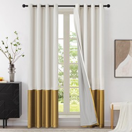 BULBUL Cream 100% Full Blackout Velvet Curtains,90 inches Long Ivory Gold Modern Liner Curtains Thermal Drapes Panels for Living Room Bedroom Grommet Set of 2
