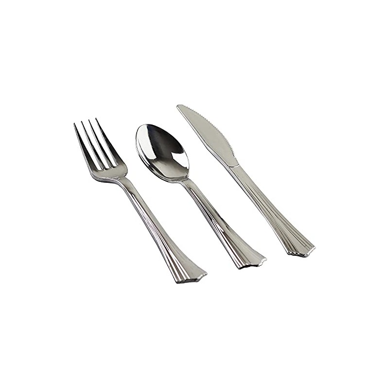 144 Heavy Duty Silver Plastic Cutlery Set - 48 of