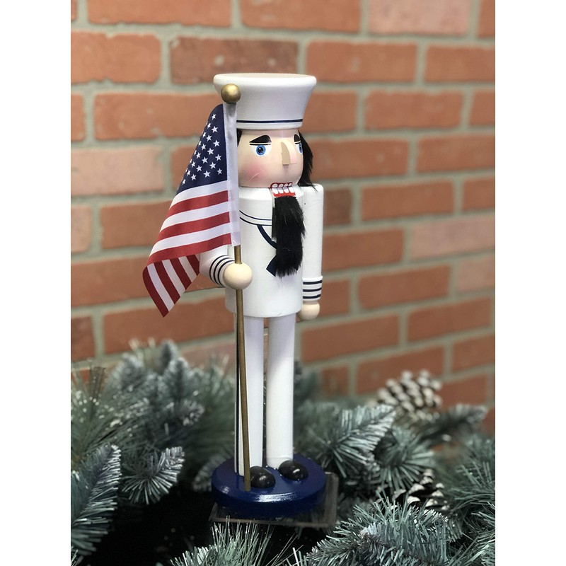 Santa's Workshop 70557 Navy Nutcracker with Flag, 14", Multi