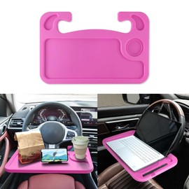 HEVLE Car Steering Wheel Desk, Car Table Tray, Car Food Tray for Eating with Drinks Holder, Steering Wheel Laptop Holder, Car Accessories Fits Most Vehicles Steering Wheels (Pink)