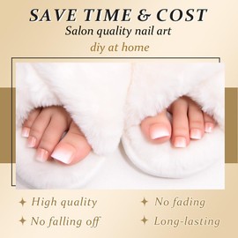 XZMeiLun Brown Omber French Tips Press on Toenails Short Square, Real Acrylic Designs Toe Nails Press Ons Set, Artificial False Toenails for Women with Glue/Sticker On Toenails, Fake Toenail Kit 30Ps