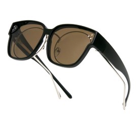 Long Keeper Polarised Over Sunglasses Women Men Windproof Sunglasses Over Glasses for Glasses Wearers Large Sunglasses Fashion with UV400 Protection, Black Frame - Brown Lens