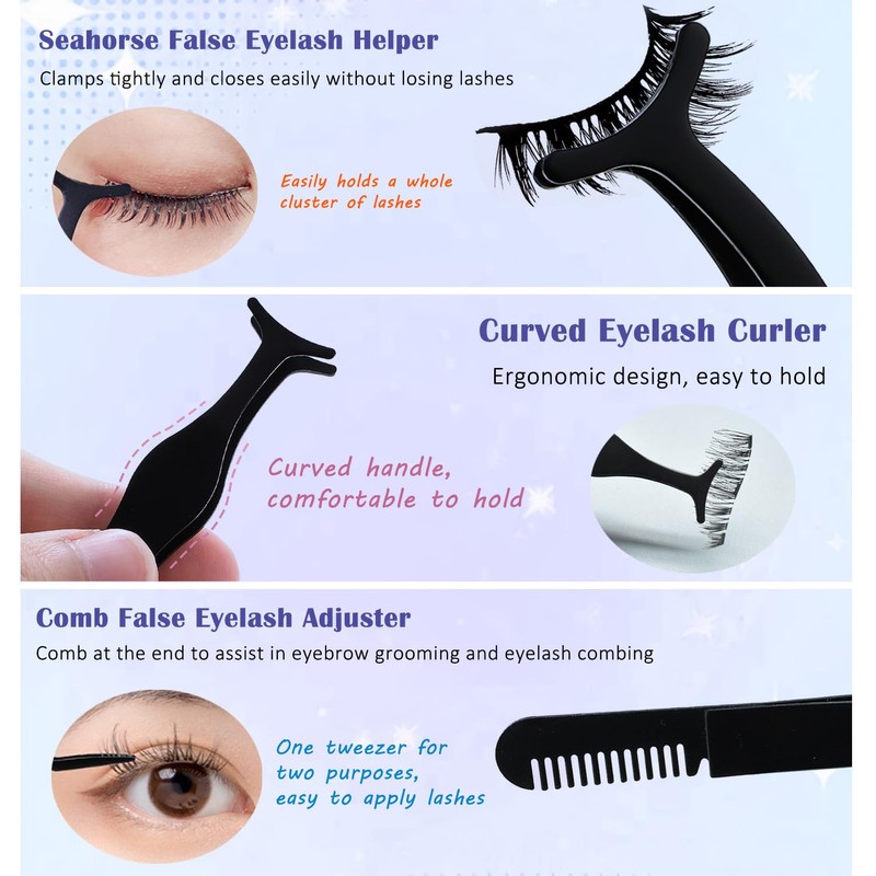 TORMEN Eyelash Tweezers Set, Stainless Steel Lash Applicator, Stainless