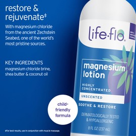 LIFE-FLO Magnesium Lotion - Highly Concentrated Magnesium Lotion for Kids and Adults - Soothes Muscles and Joints When Massaged into Skin - Hypoallergenic - 8oz