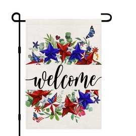 Patriotic Garden Flags 12x18 Inch Double Sided Outside, Welcome 4th of July Independence Day Sign Memorial Day Small Flags Yard Lawn Outdoor Decorations DF787
