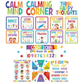 Pajean Calm Down Corner Bulletin Board Set for Classroom Decoration Feelings Chart with Calming Poster Mental Health Feeling Management Kindergarten Emotions Wall Decor School Supplies