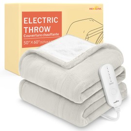 HOMLYNS LuxeHeat Heated Blanket Electric Blanket, Soft Flannel Sherpa Heated Throw, Heating Blanket with 5 Heat Settings, 3 hrs Timer Auto Shut Off (50x60 inches, Cream)