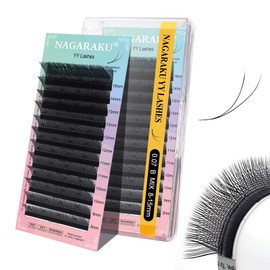 NAGARAKU YY Eyelashes, 4D Y Shape, Double Tips, Fan Weave, Eyelash Extension, Pre-fanned Ready-Made Fan, Soft Light, Natural Eyelash Fans, Volume, YY Eyelash Cluster, Matte Black (0.07 W 8-15 mm)