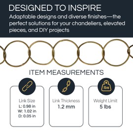 RCH Hardware CH-41S-AB-3 Round 1 inch Diameter, Using 17swg Wire, Solid Chain (Antique Brass)