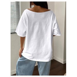 SOLY HUX Women's Jersey Shirts Number Graphic Off The Shoulder Oversized T-Shirt Leopard Streetwear Tee Tops White Leopard Medium