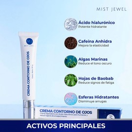 MIST JEWEL Crema para Contorno de Ojos, Arrugas y Ojeras con Cafeína, Ácido Hialurónico y Esferas Hidratantes de 20 G