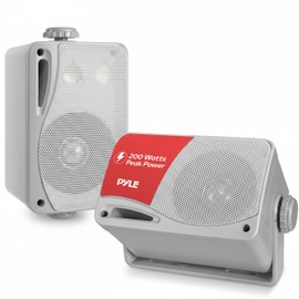 Pyle 3-Way Waterproof Marine Box Speakers - 3.5" 200 Watt Dual Indoor Outdoor Speaker System - Weatherproof/Waterproof Outdoor Speaker - Home, Boat, Pool, Patio Indoor Outdoor Use PLMR24S (Silver)