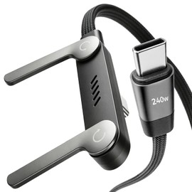 LOOHOI USB C to USB C Cable, 240W Fast Charging Cable with Built-in Phone Stand (5 FT, Black), 90° Braided Charger Cord for Gaming, Streaming & Hands-Free Viewing