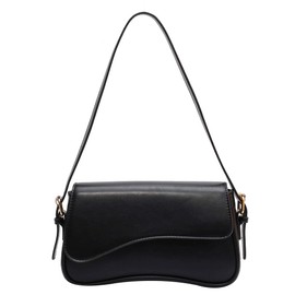 Shoulder Bag for Women Vegan Leather Hobo Handbags Y2K Trendy Saddle Bag Clutch Purse with 2 Removable Strap (Black)
