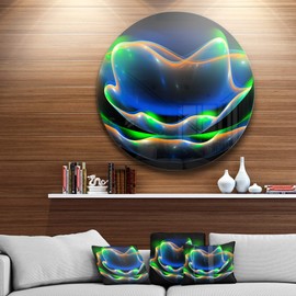 Designart Fractal Flower in Dark Floral Abstract Metal Wall Art Disc of 23 inch, 23" x 23", Green/Blue