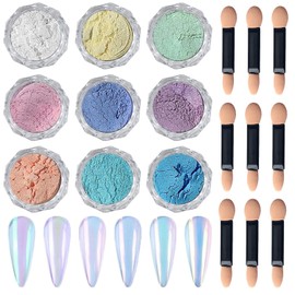 SILPECWEE Chrome Nail Powder, Metallic Mirror Glitter Effect Iridescent Pigment Dust Aurora Mermaid Pearl Chrome Powder for Gel Polish Manicure Kit Nail Art Decoration